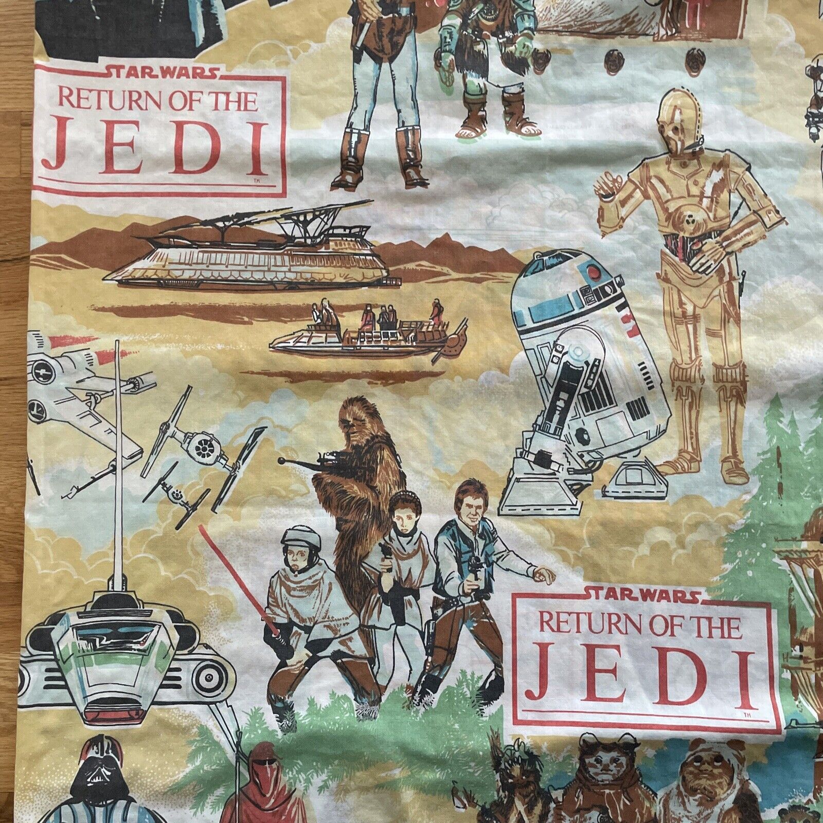 Vintage 80s Star Wars Return of the Jedi Twin Flat Bed Sheet 1983 Bedding Ewok