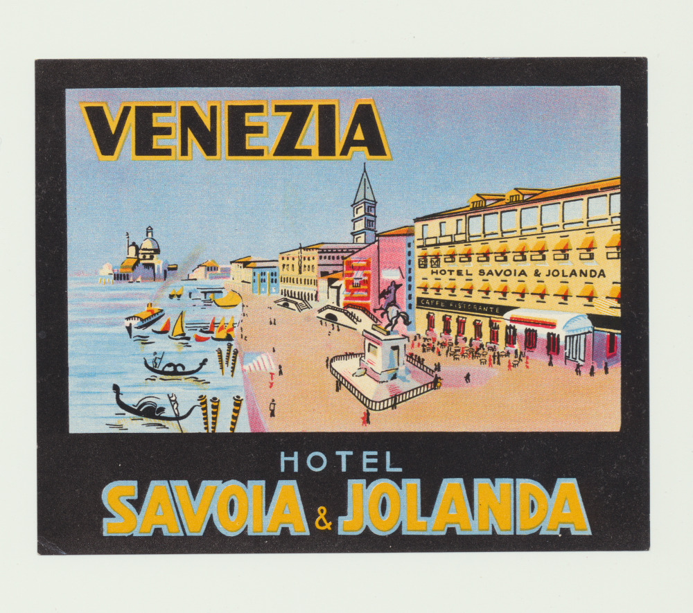 Vintage luggage label  Hotel Savoia & Jolanda Venezia Italy