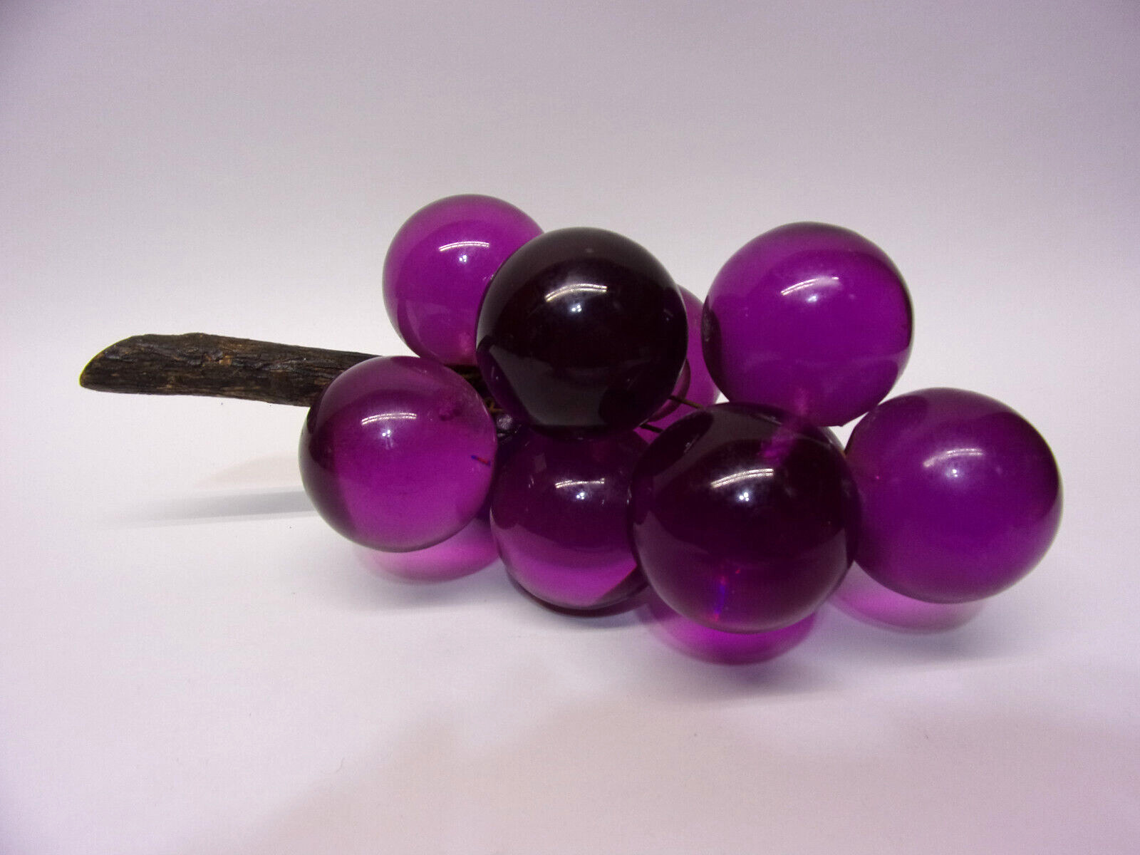 Vintage 1960's MCM LARGE Acrylic Lucite Purple Grapes Wood Stem