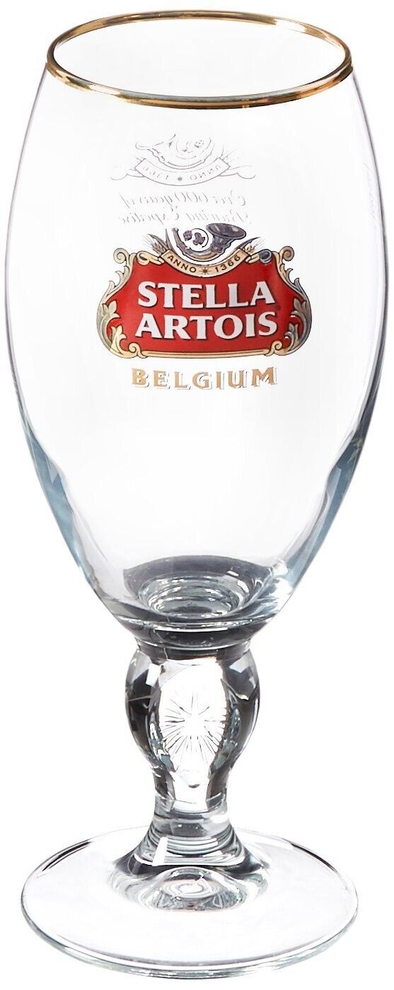 Pack of 16 Stella Artois Gold Rim Clear Beer Glass Chalices 33 cl 