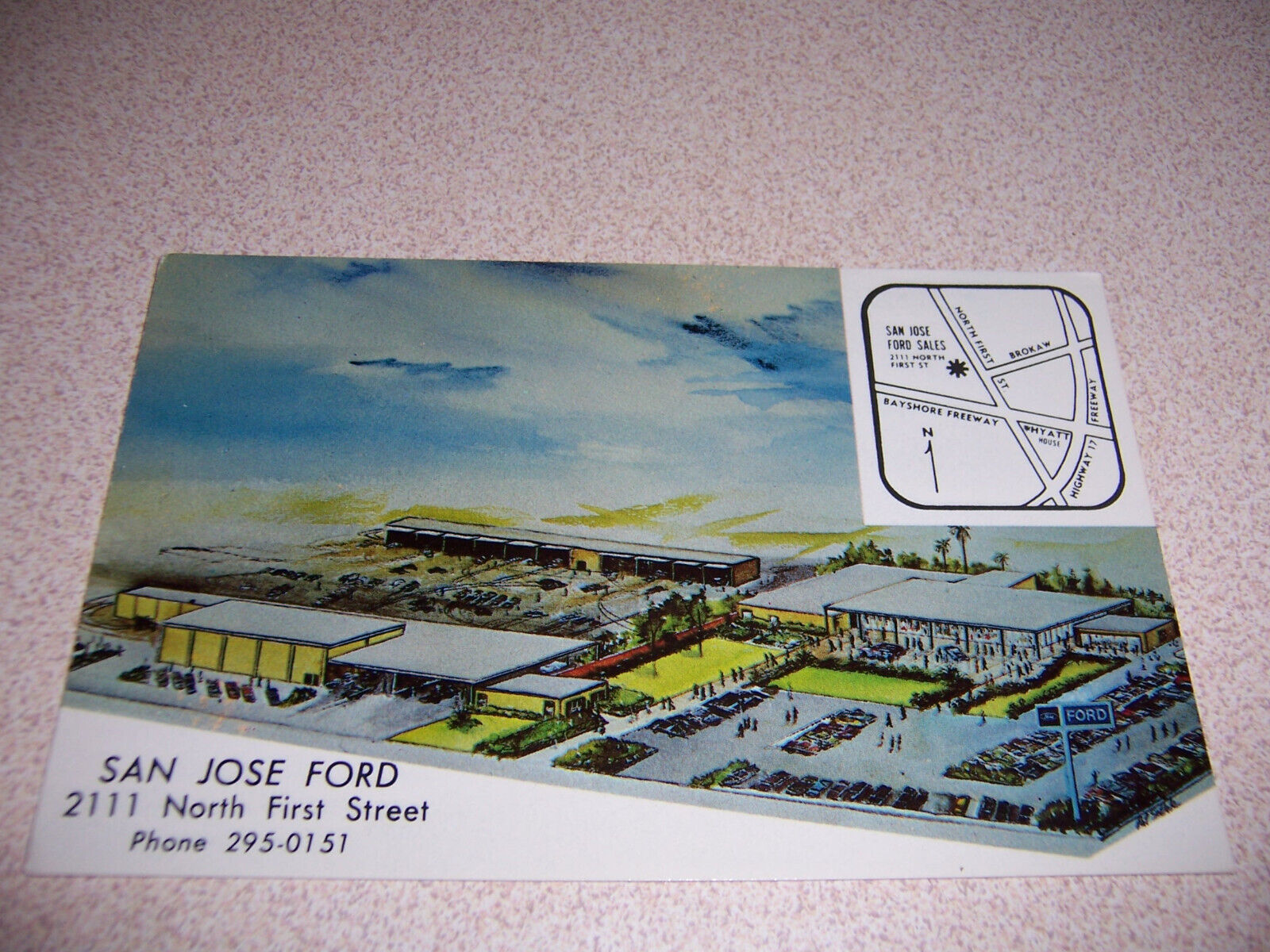1972 FORD CAR DEALERSHIP, SAN JOSE, CA. VTG POSTCARD