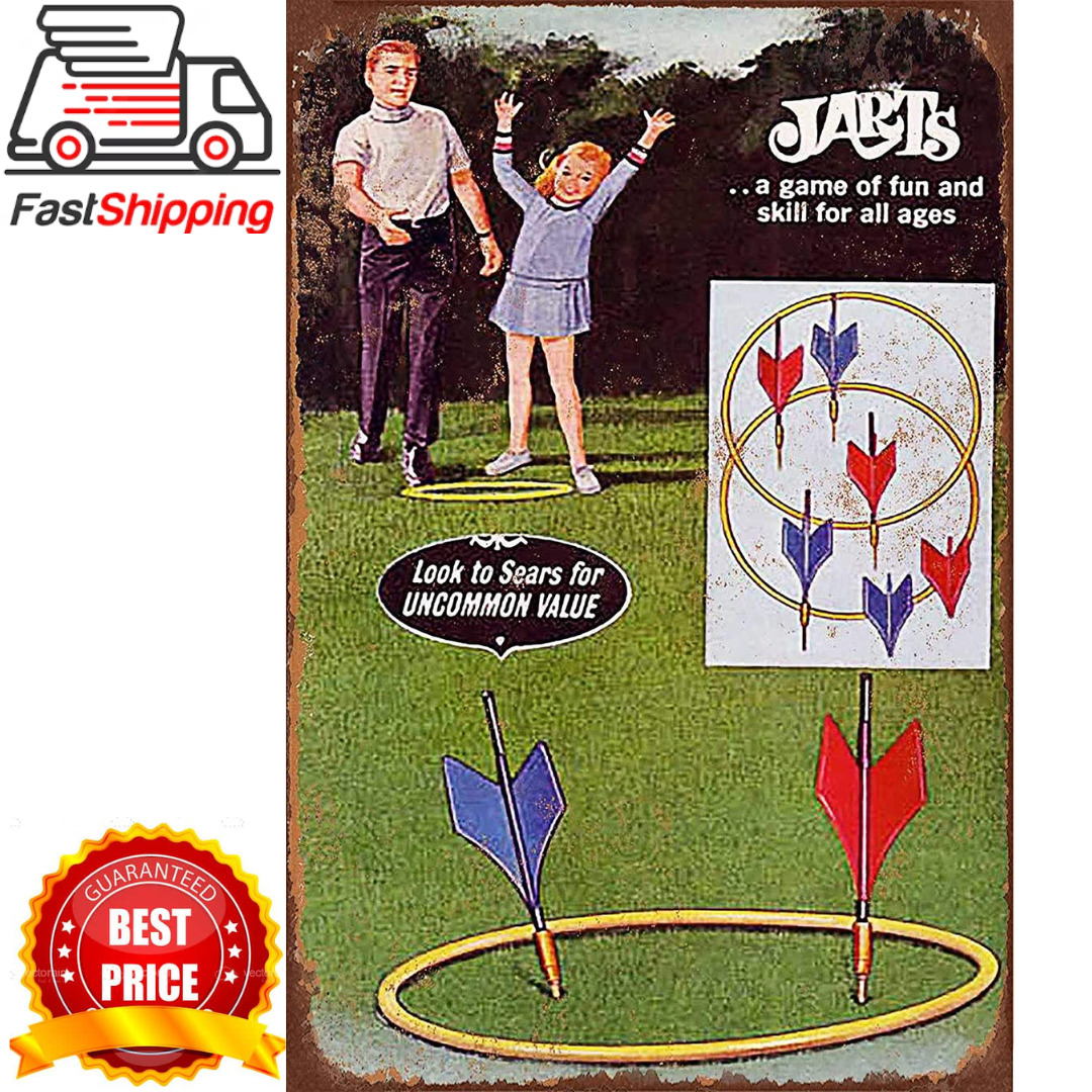 Gran Cartel De Chapa De Aluminio 1969 Jarts Lawn Darts Game Vintage L SIGN ONLY