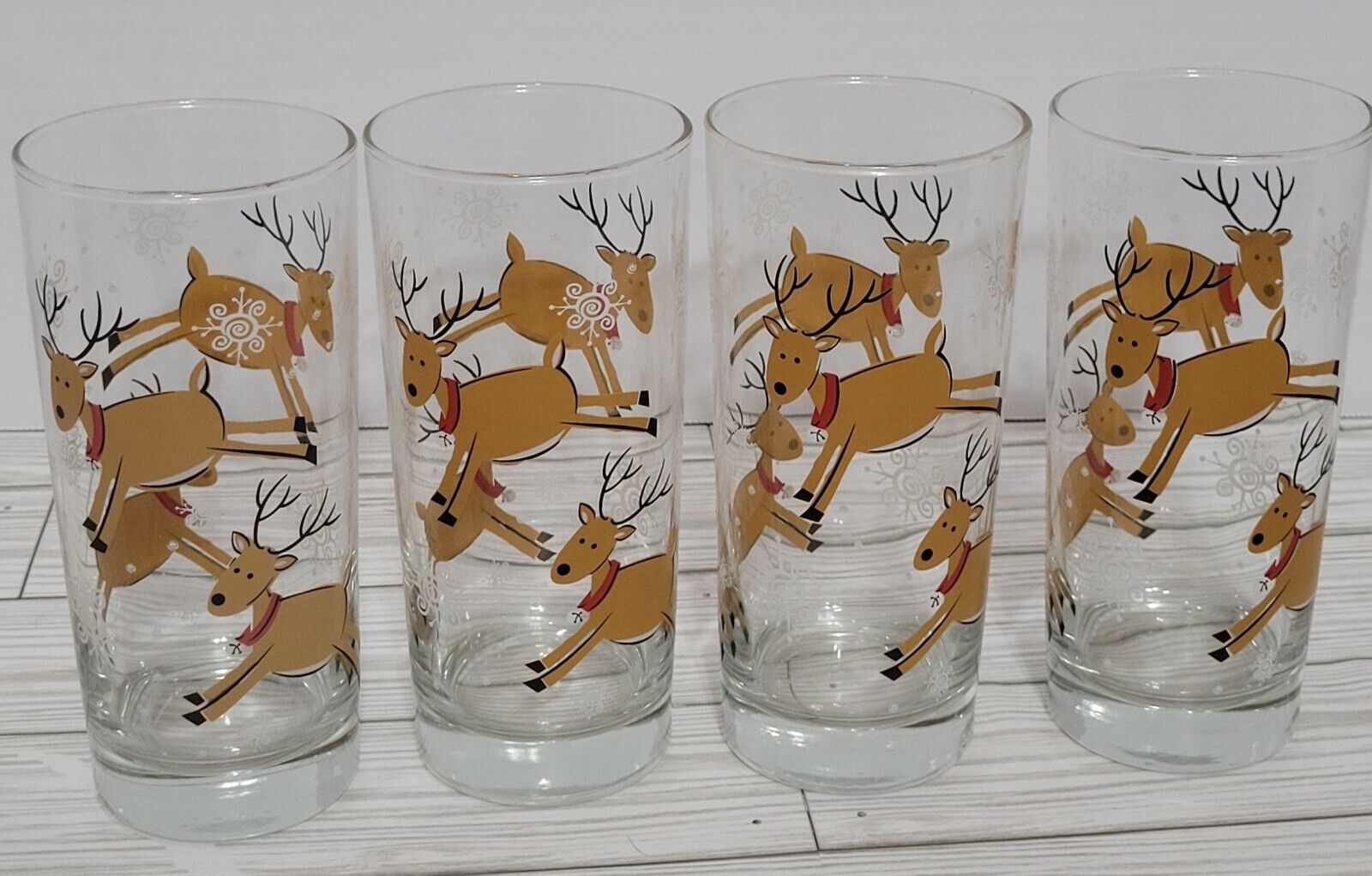Vintage Libby Christmas Reindeer High Ball Drinking Glasses - Set of 4