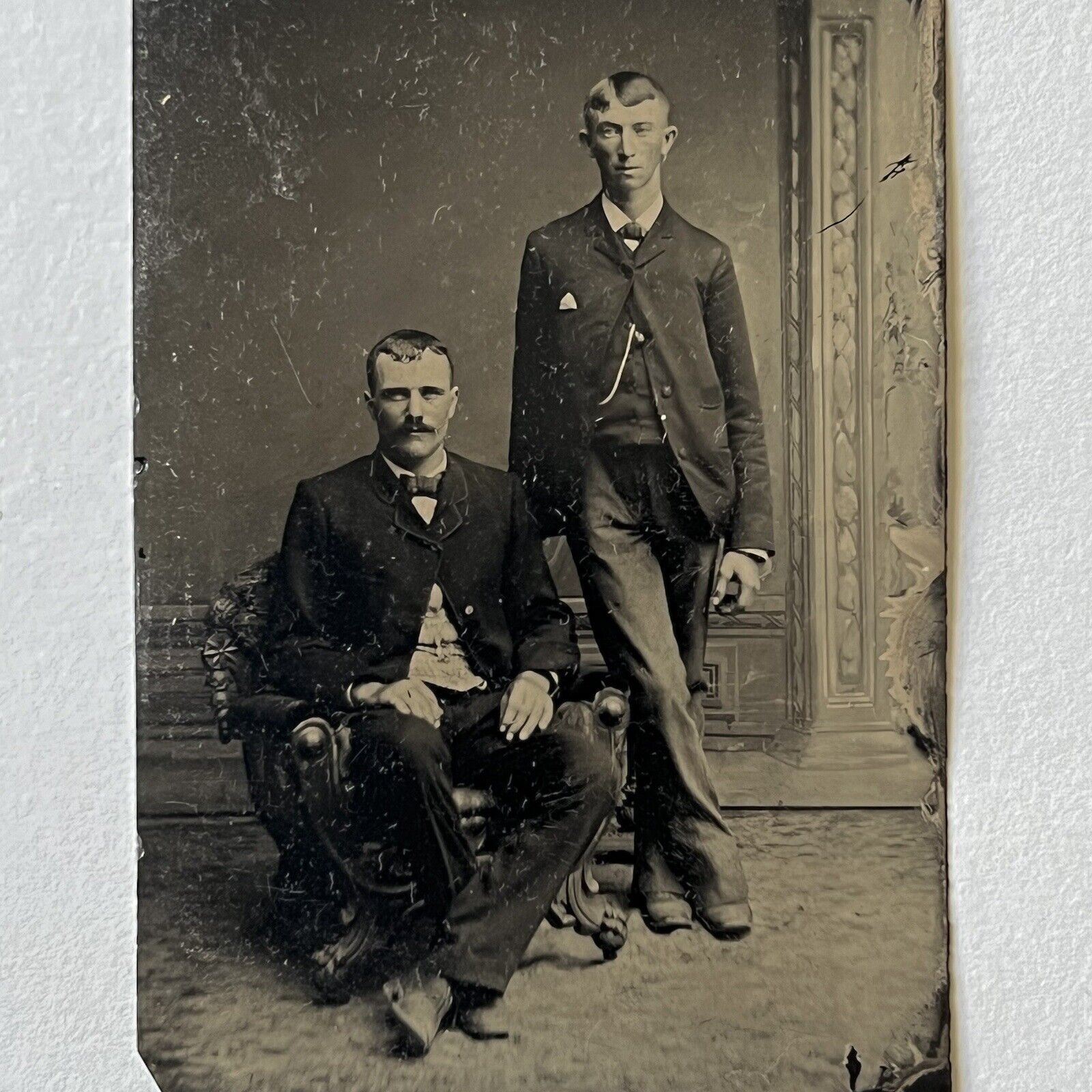 Antique Tintype Photograph Handsome Men Interesting Pair