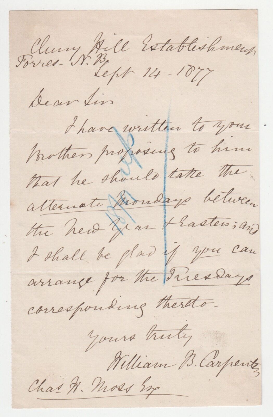 William Benjamin Carpenter (1813-1885), zoologist, 1877 Autograph Letter