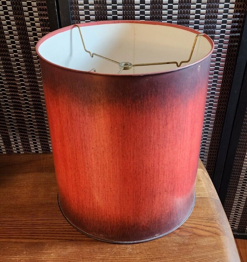 VTG Mid Century MCM Red Ombre  Drum Lampshade 14” Tall 
