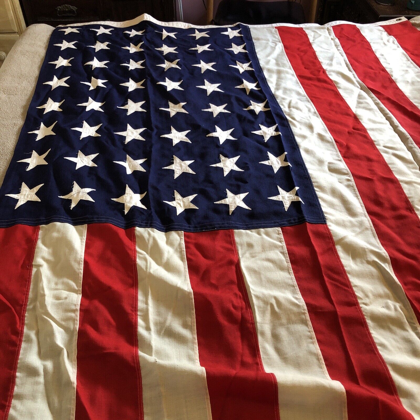 Huge Vintage US American Flag 48 Stars 5’ by 9 1/2’ made in Pa