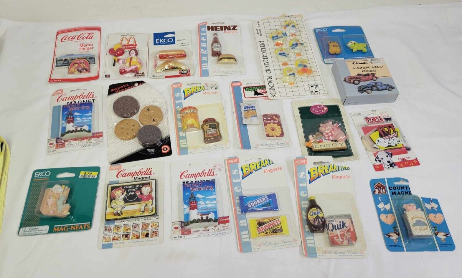 NOS New Vintage Kitschy Lot 35 Fridge Magnets Food Dogs Animals Arjon 80\'s 90\'s