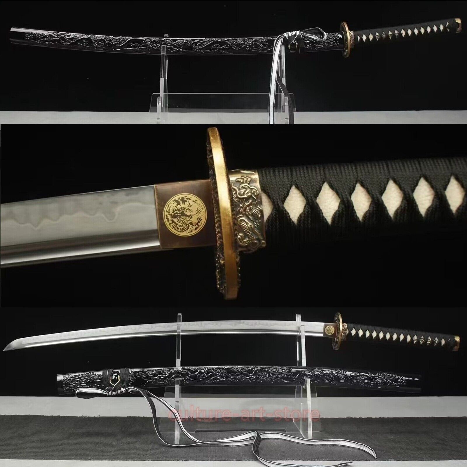 Clay Tempered T10 Steel Handmade Japanese Samurai Katana Dragon Sword Sharp