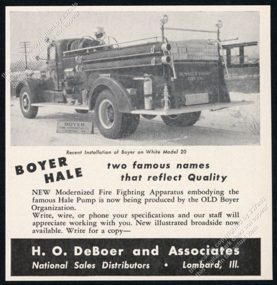 1948 Hummels Wharf PA fire truck photo Boyer Hale vintage print ad