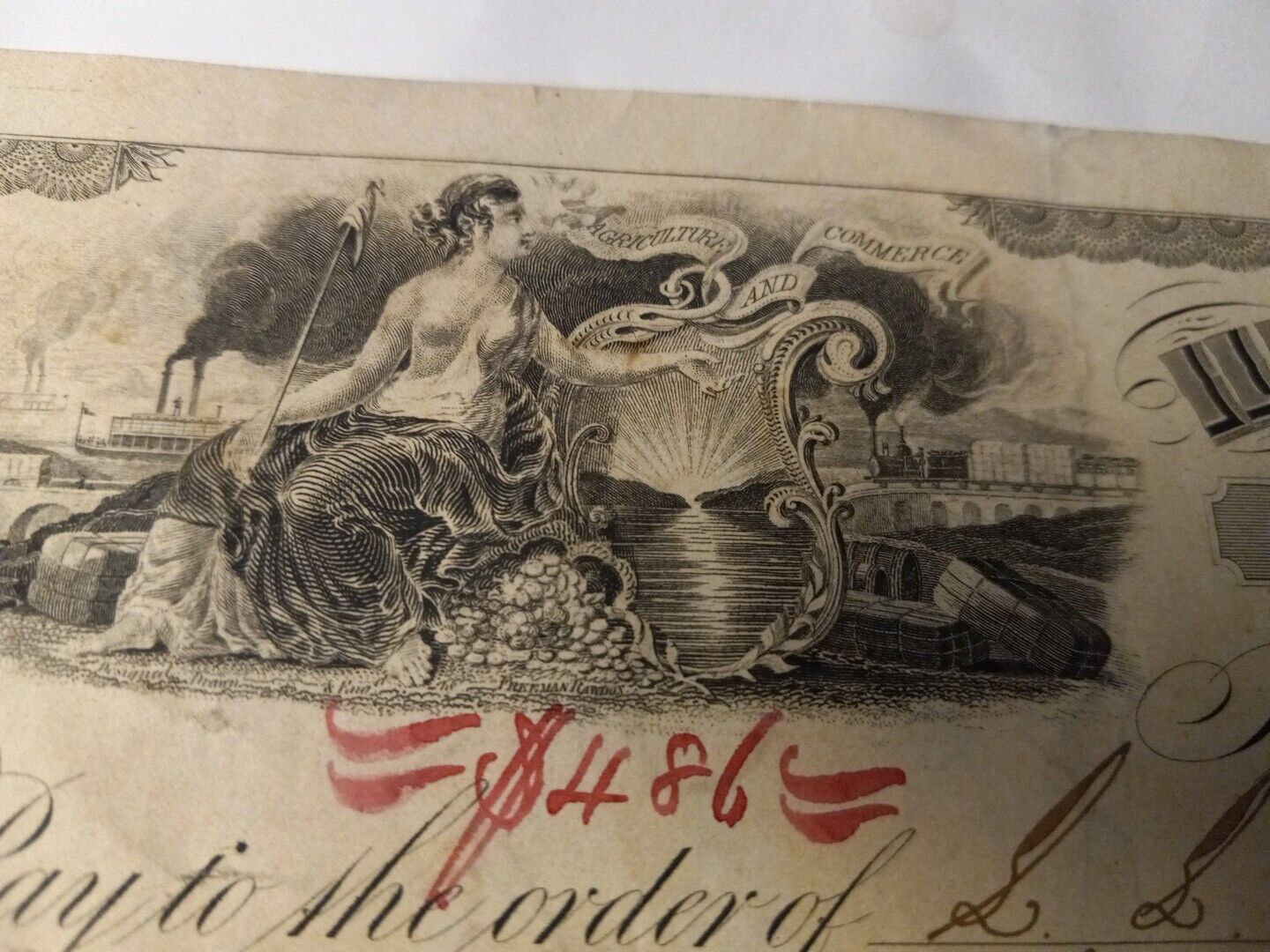 1854 Bank Check Ilion Bank New York,  Large Beautiful Fantastic Vignettes