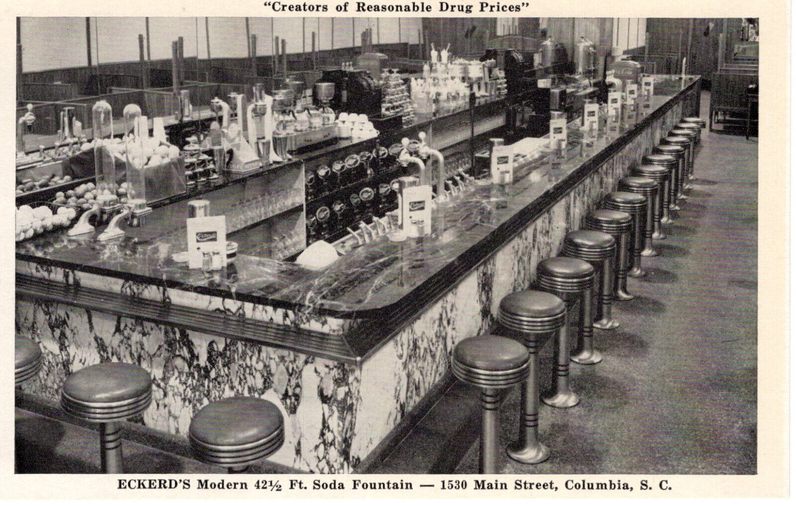 Postcard Columbia South Carolina Eckerd\'s Soda Fountain Drug Store Main St -8163