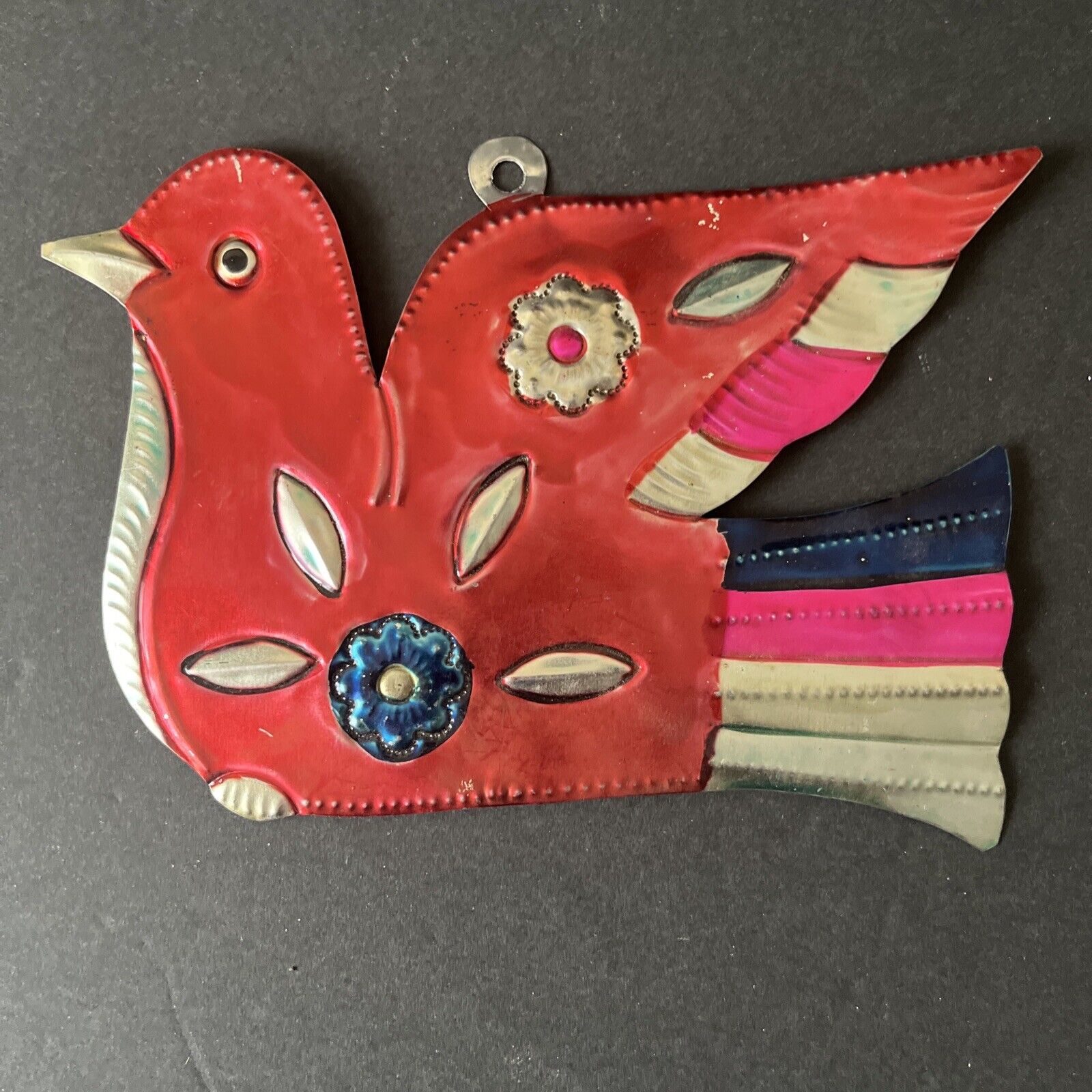 Vintage Mexican Folk Art Punched Pierced Tin DOVE Bird 8\