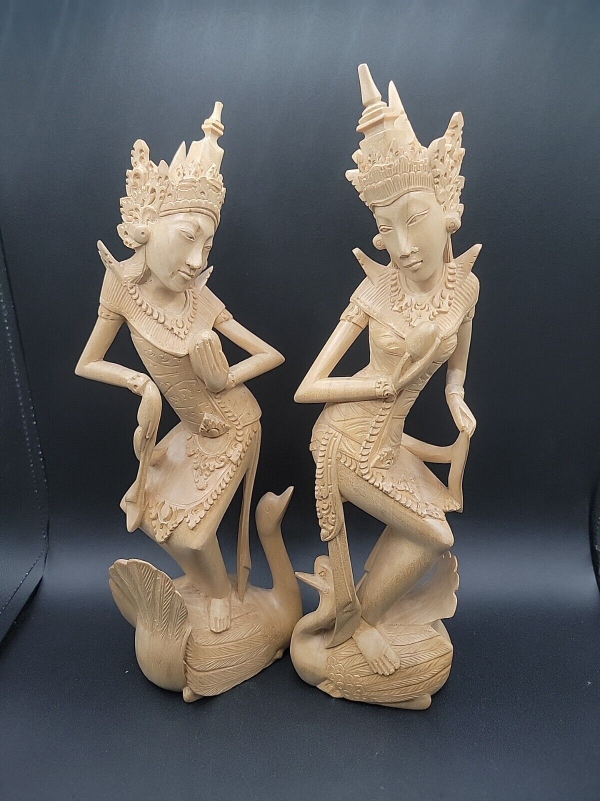 Balinese Statuettes 2 Hand Crafted Folklore Wood Statuettes from Indonesia