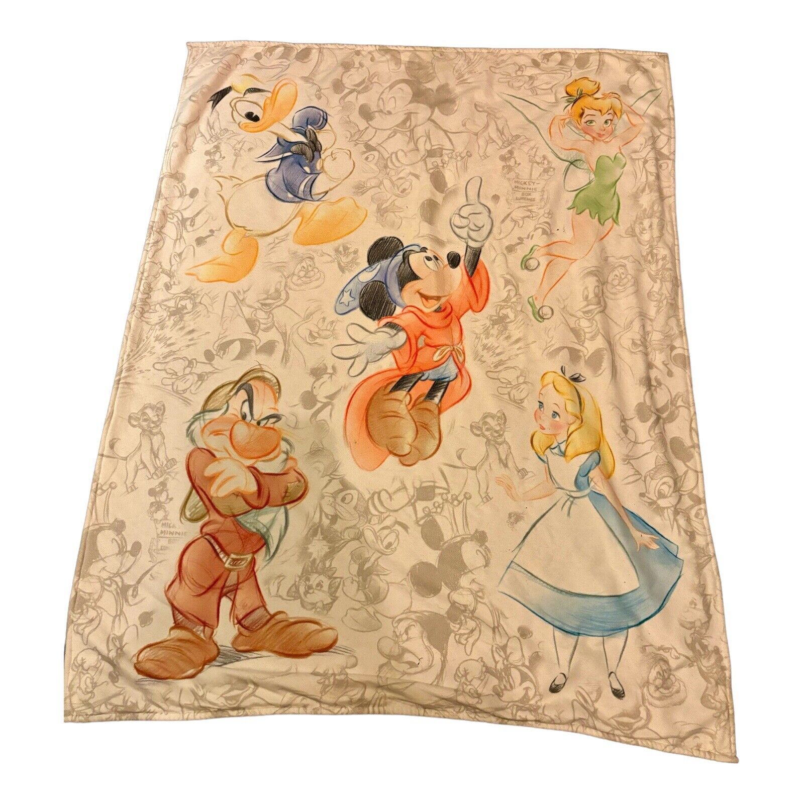 VTG Disney Tinkerbell/ Alice/ Mickey Throw Blanket 4x6 D7