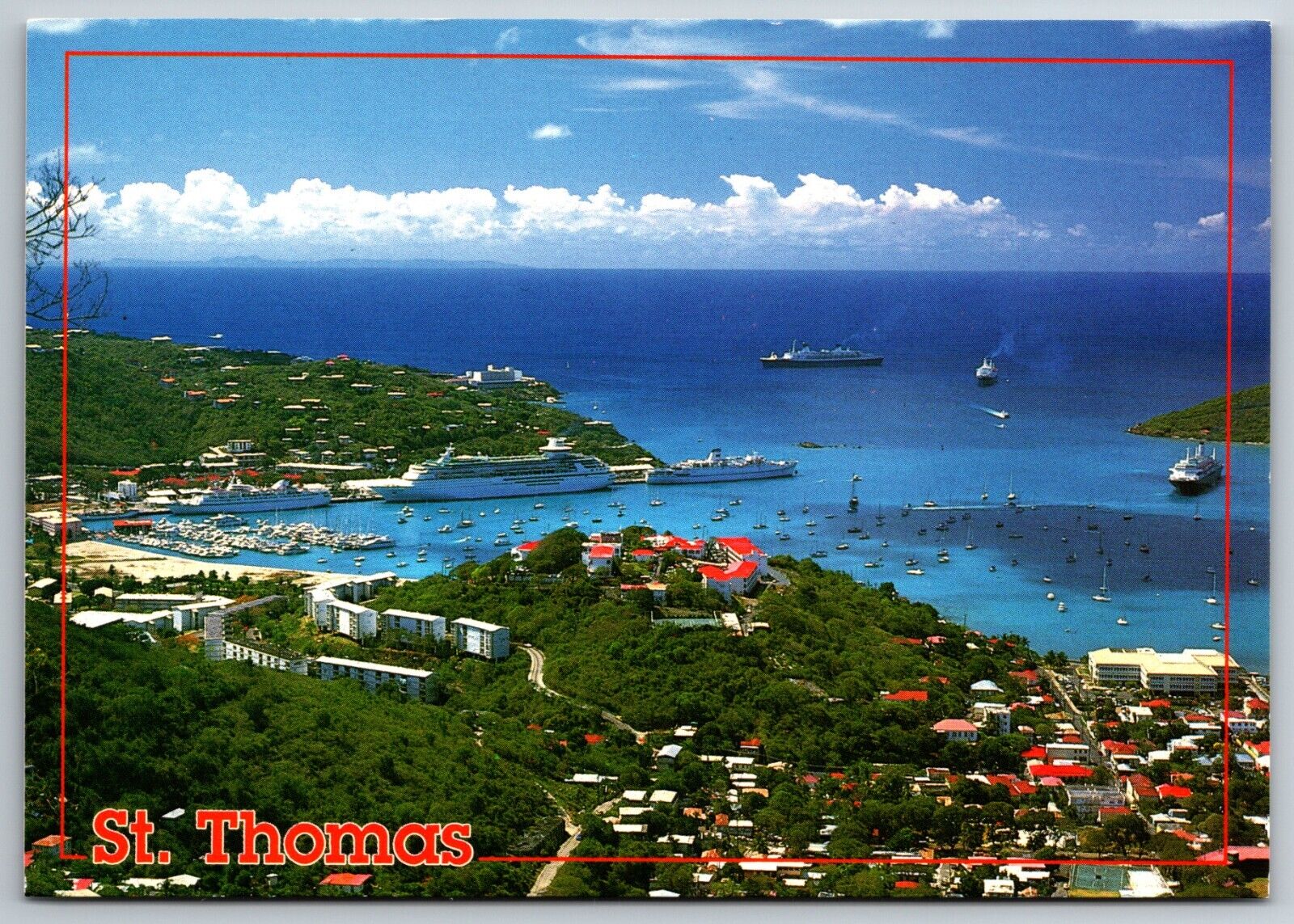 St Thomas US Virgin Islands Greetings from Caribbean Aerial View 6x4  Postcard