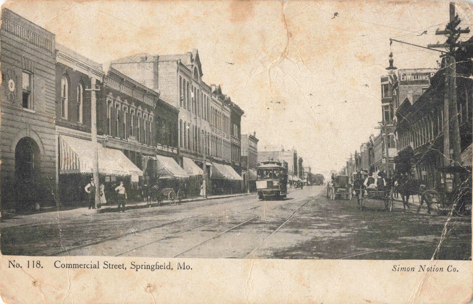 Commercial Street Springfield Missouri MO Trolley c1908 Postcard