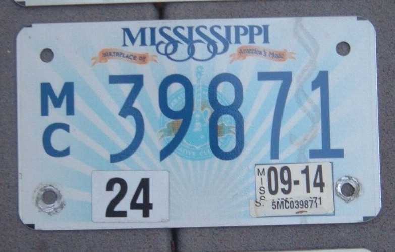 MISSISSIPPI  2014 Guitar Flat Motorcycle Cycle License plate  MC 39871    ^