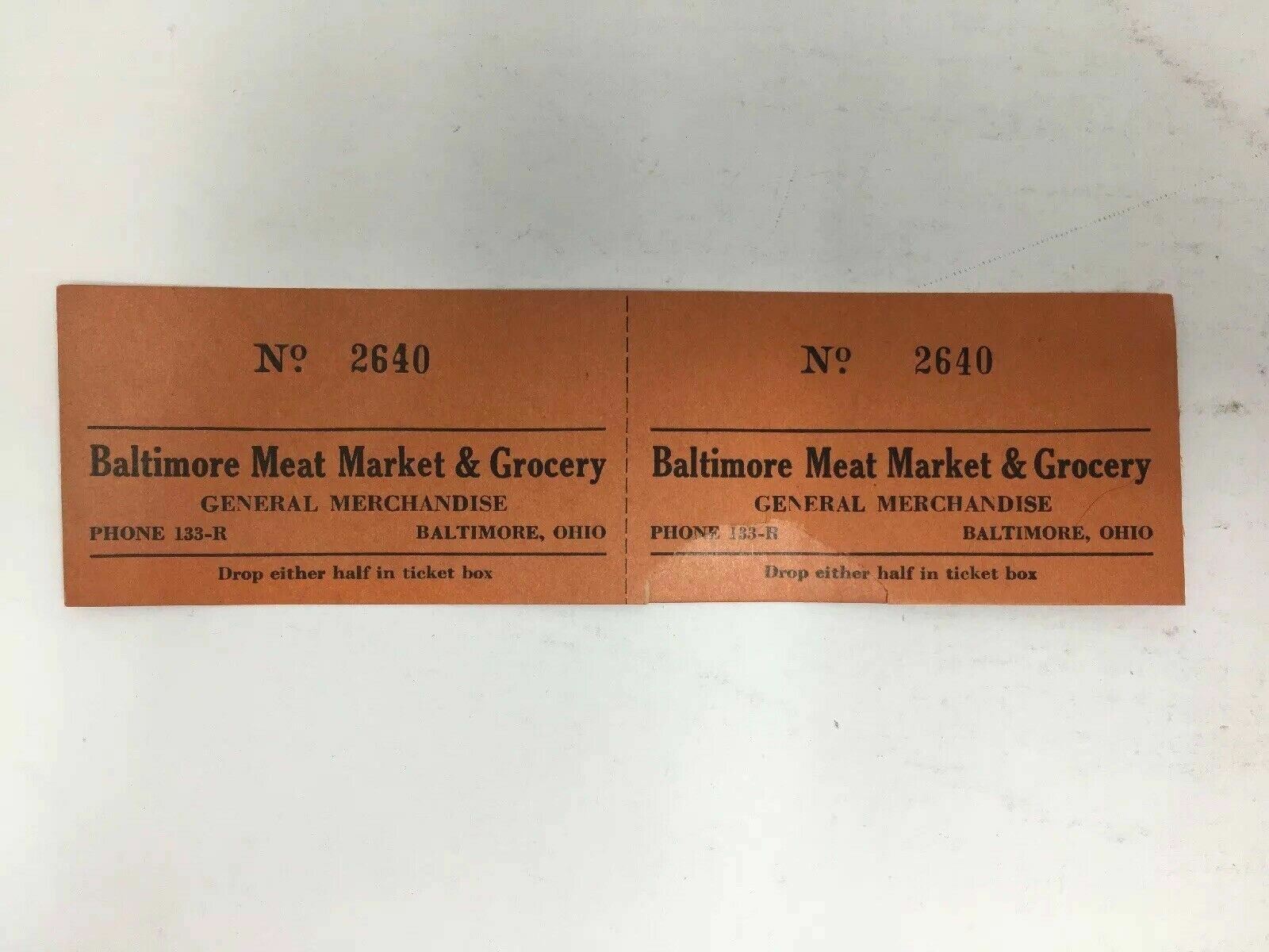 Vintage Baltimore Meat Market & Grocery General Merchandise Ticket Raffle