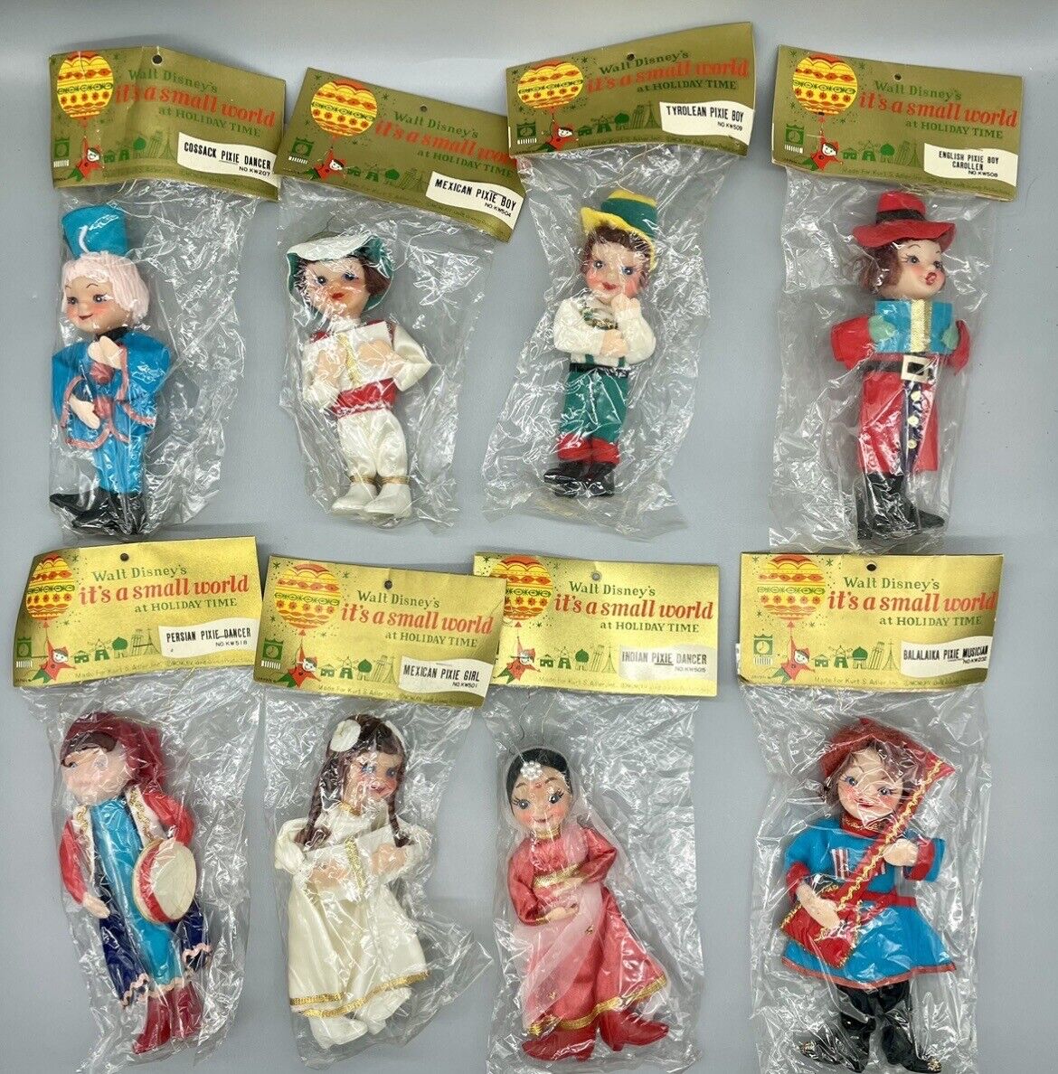 8 Vintage Its A Small World At Holiday Time Disney Kurt Adler Pixie Ornaments