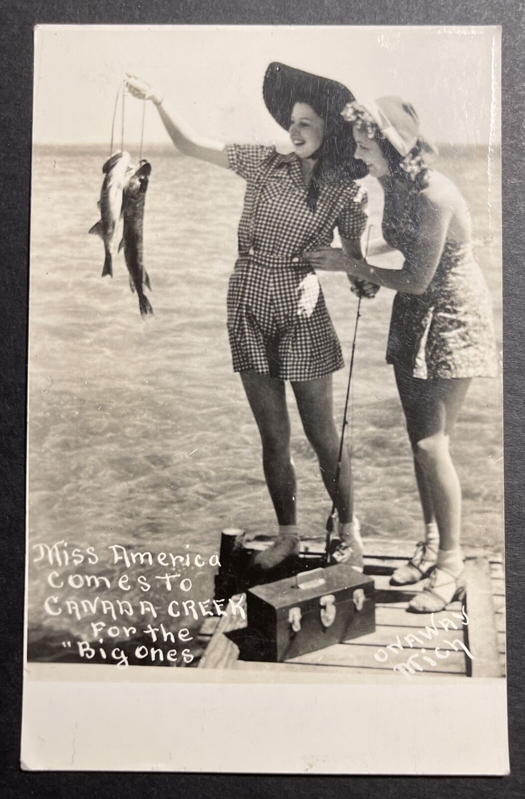 Miss America Comes to Canada Creek Onaway Michigan RPPC AZO For the Big Ones