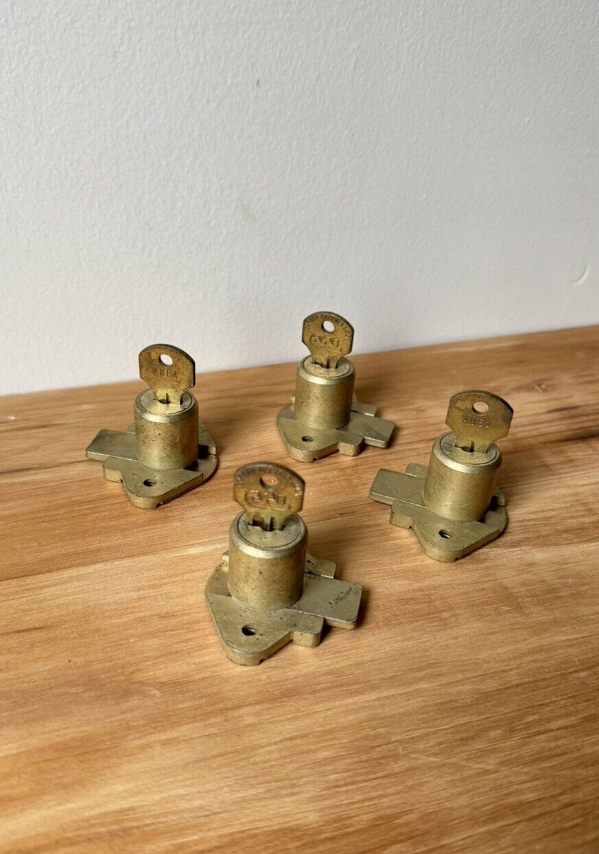 4 Vintage Brass Corbin Drawer Locks All Using Identical Keys