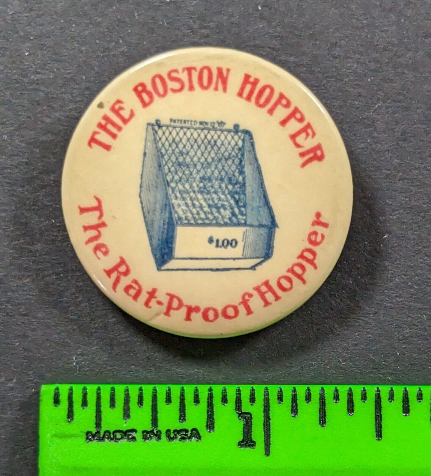 Vintage 1900s The Boston Hopper Rat Trap Pinback Pin