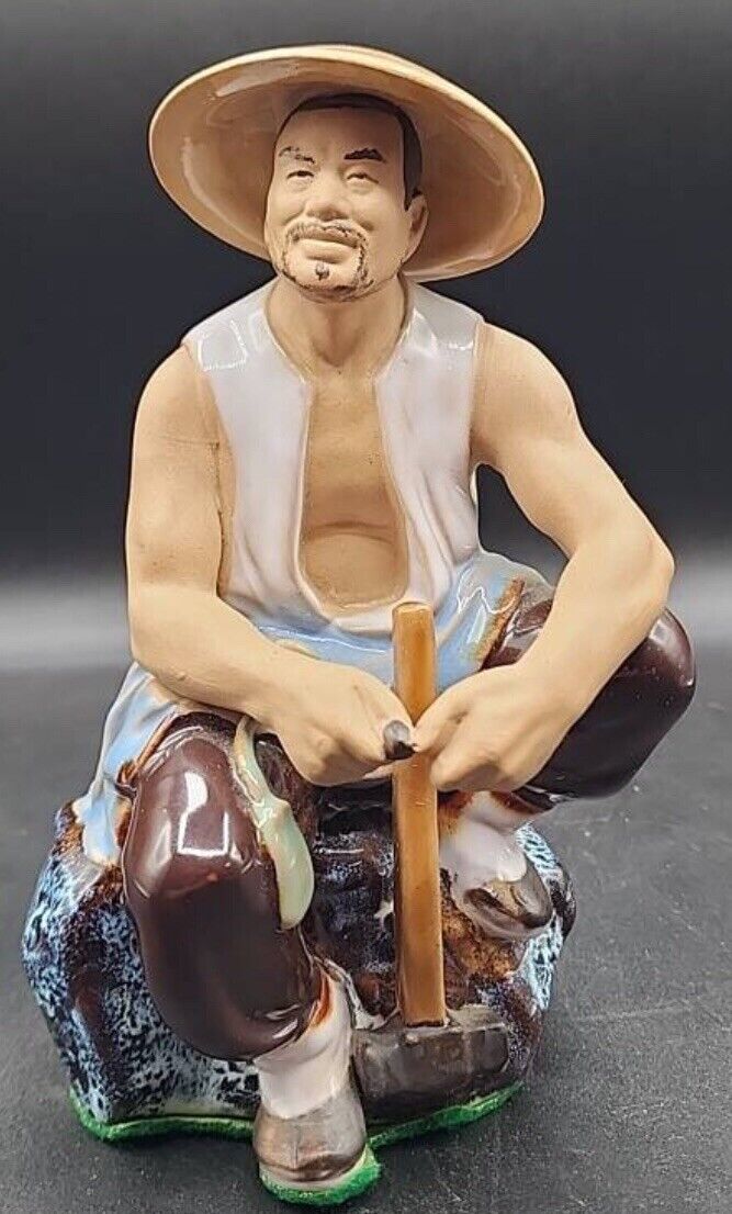 Vintage Chinese Mudman Figurine Seated With Hammer