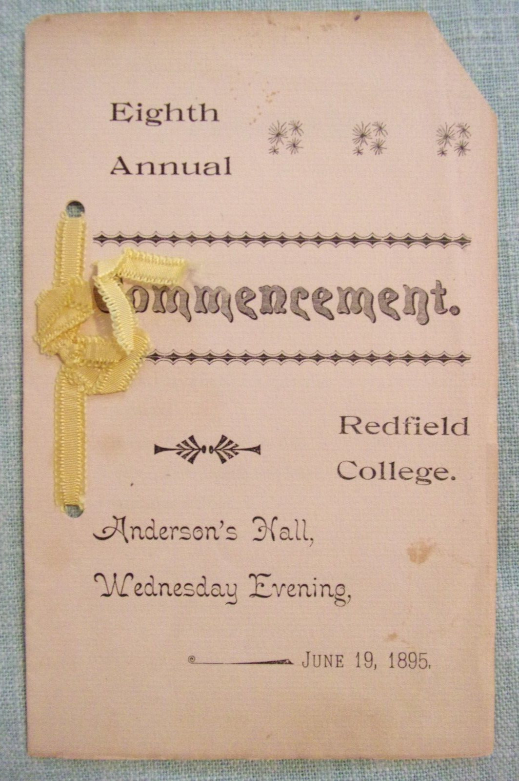 ANTIQUE 1895 Redfield College  South Dakota COMMENCEMENT PROGRAM