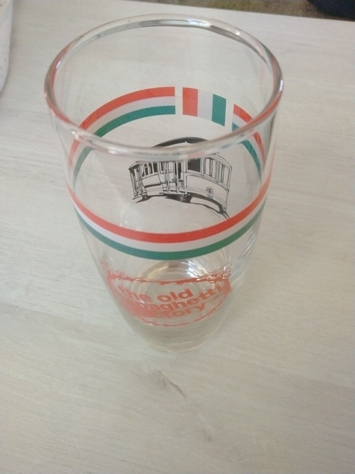 The Old Spaghetti Factory Italian Restaurant Train Car Collectible Glass, 6.5”