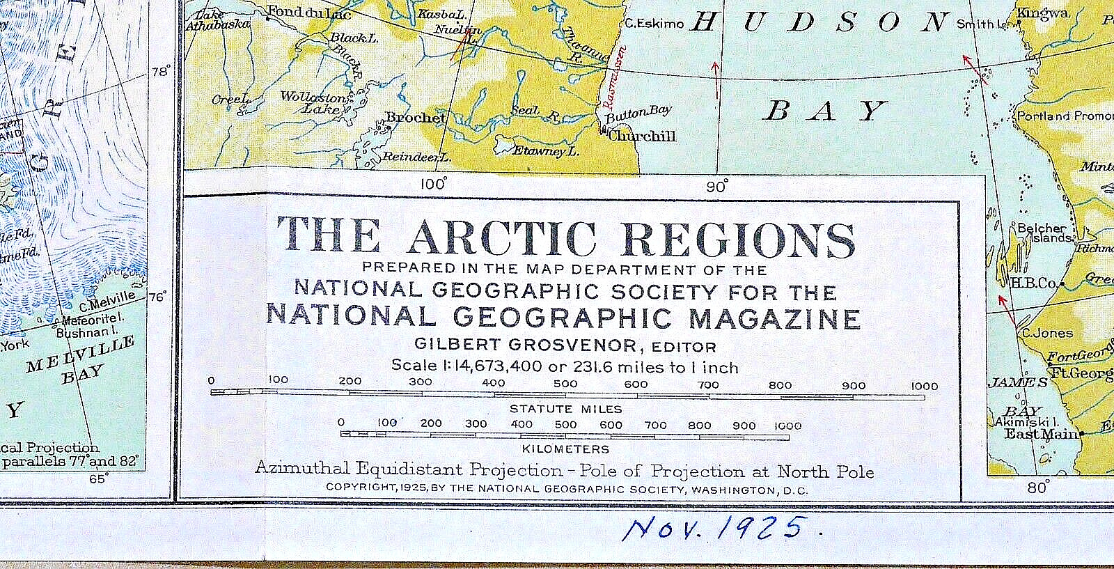 ⫸ 1925-11 November ARCTIC REGIONS National Geographic Map Single-side Map (941)