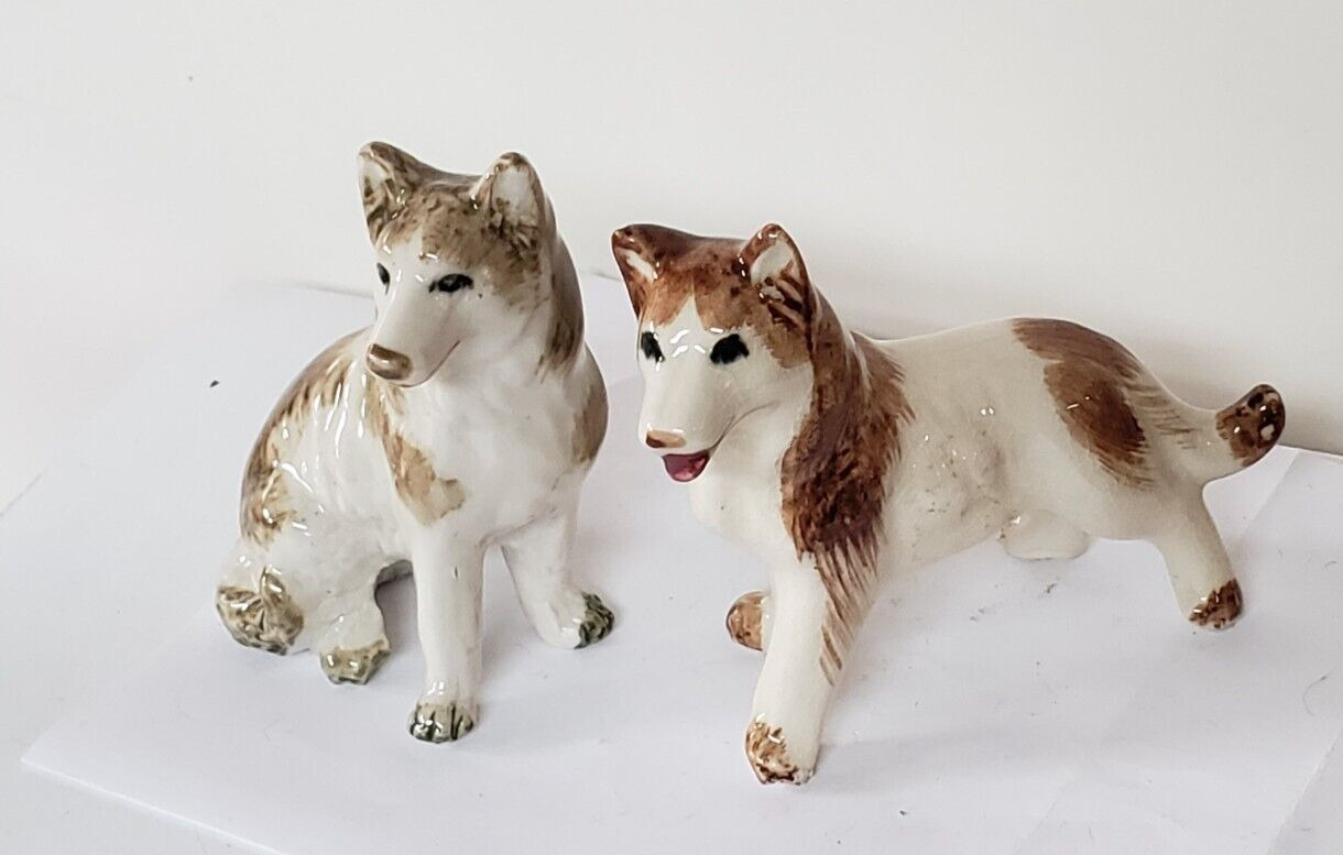 Vintage Pair of Porcelain Dog Figurines Including Collie  and German Shepherd