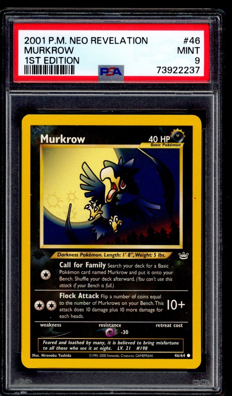 PSA 9 Murkrow 1st Edition 2001 Pokemon Card 46/64 Neo Revelation