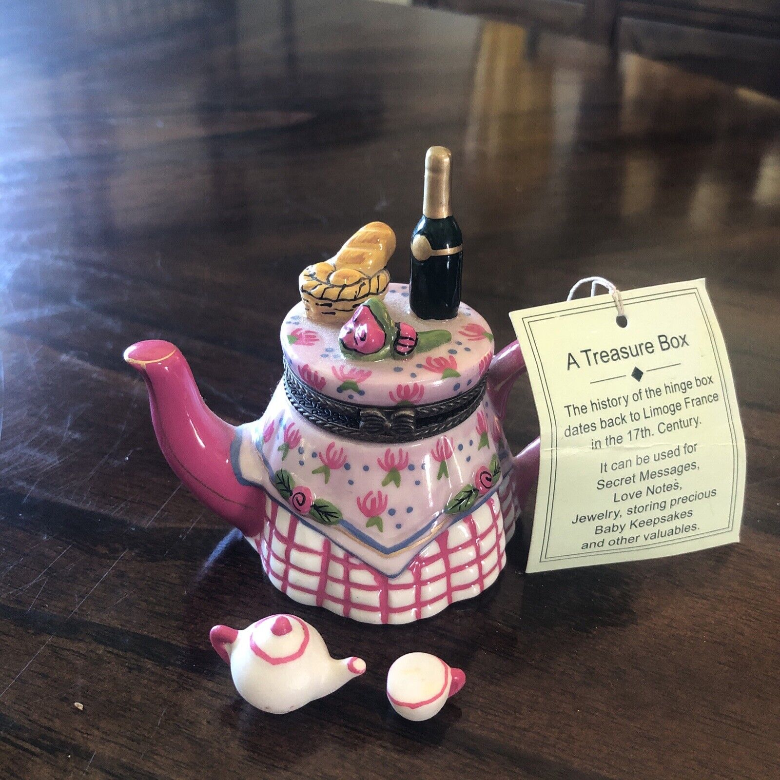 Direct Connection Trinket Box Pink Tea Pot with Mini Tea Pot and Cup Inside