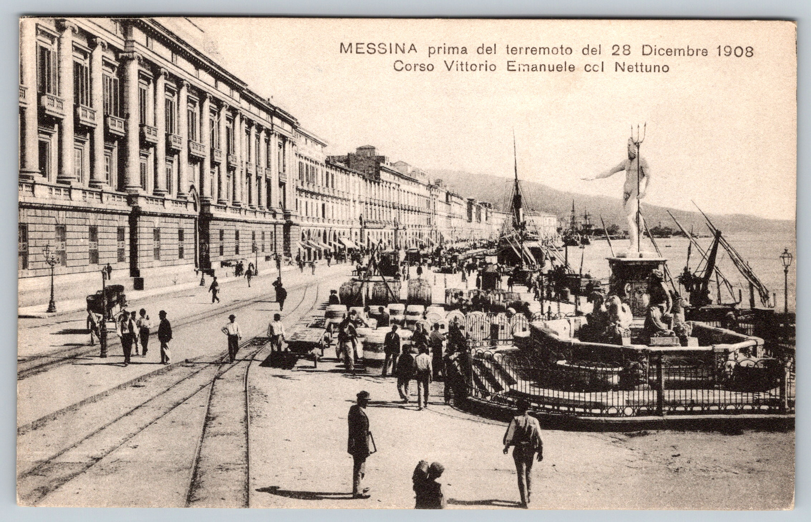 c1910s Messina Italy Before Earthquake Corso Vittorio Emanuele Vintage Postcard