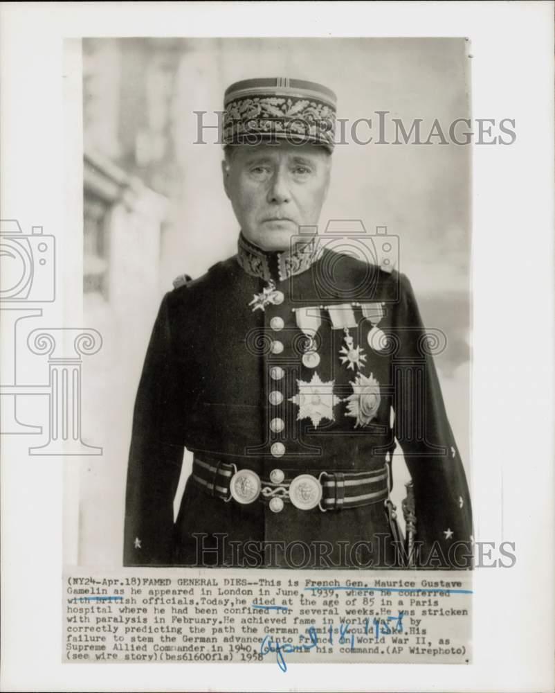 1939 Press Photo French General Maurice Gustave Gamelin. - hpw27038
