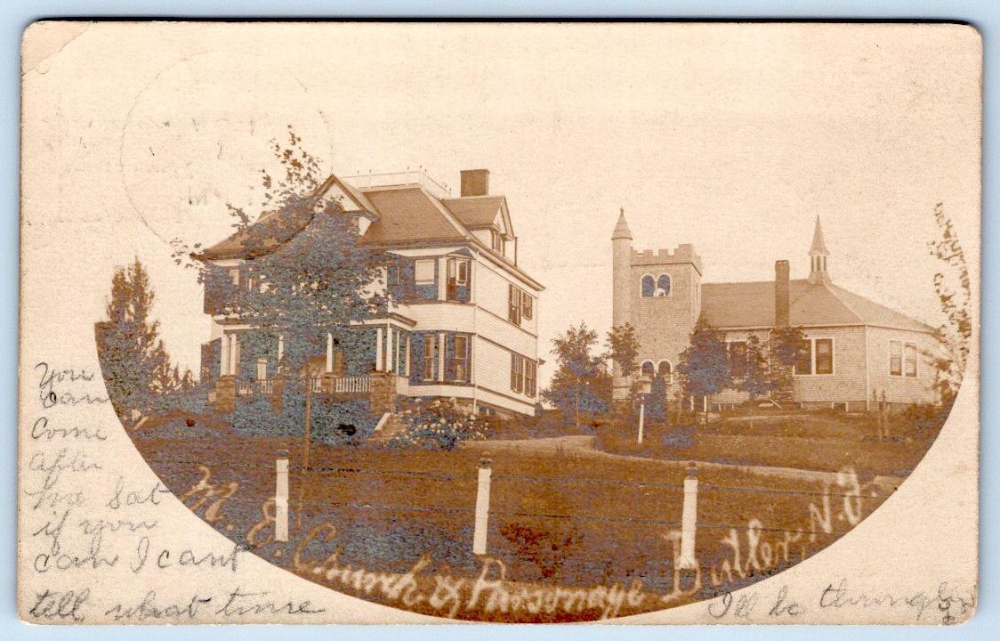 1905 RPPC BUTLER NJ M E CHURCH & PARSONAGE TO FRED DECKER BOONTON PHOTO POSTCARD