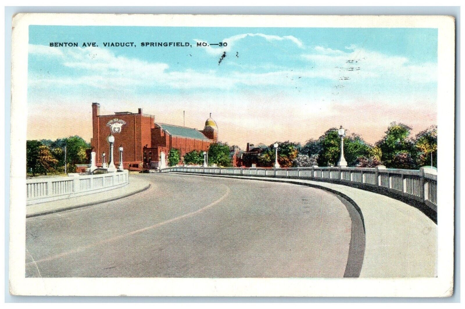 1938 Benton Ave. Viaduct Street Road Exterior Springfield Missouri MO Postcard