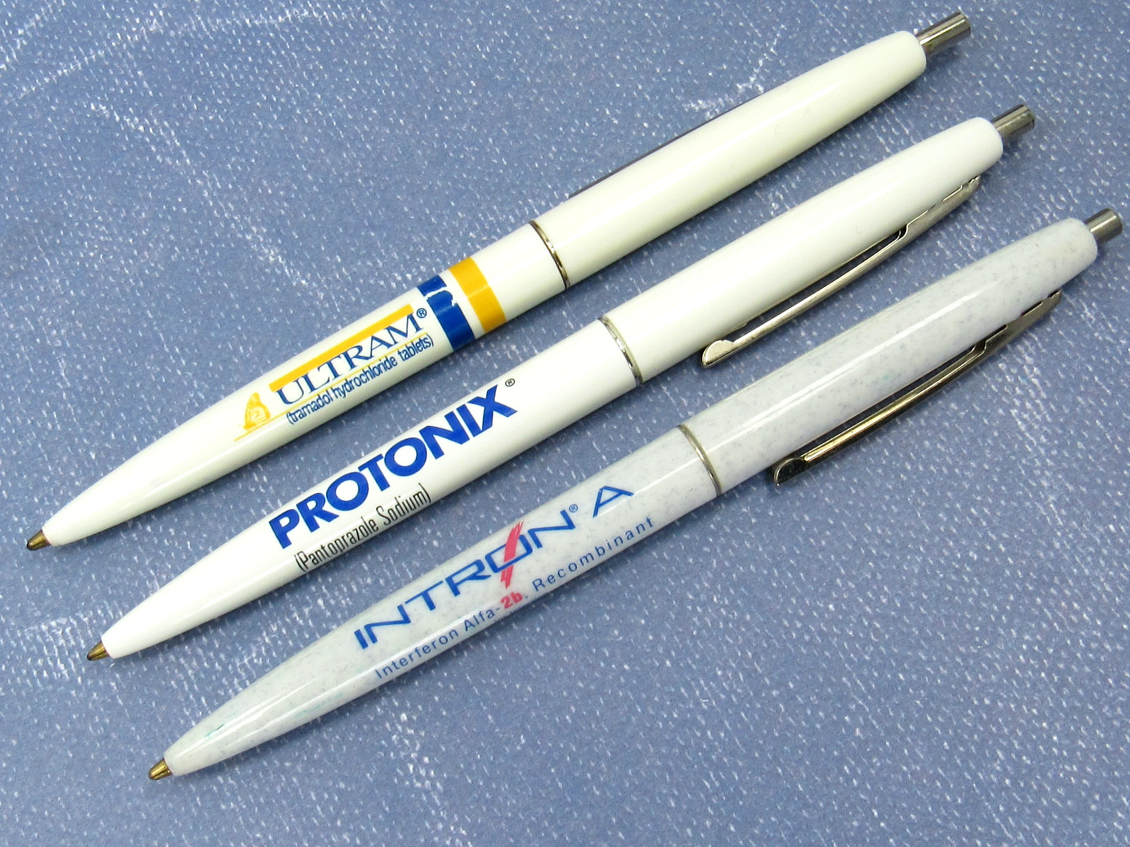 Drug Rep Lot 3 BIC Clic Pharmaceutical Advertising Pens Intron-A Protonix Ultram