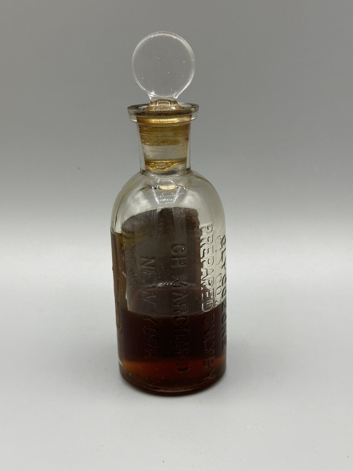 Antique Apothecary Glycozone Bottle CH Marchand New York NY With Glass Stopper