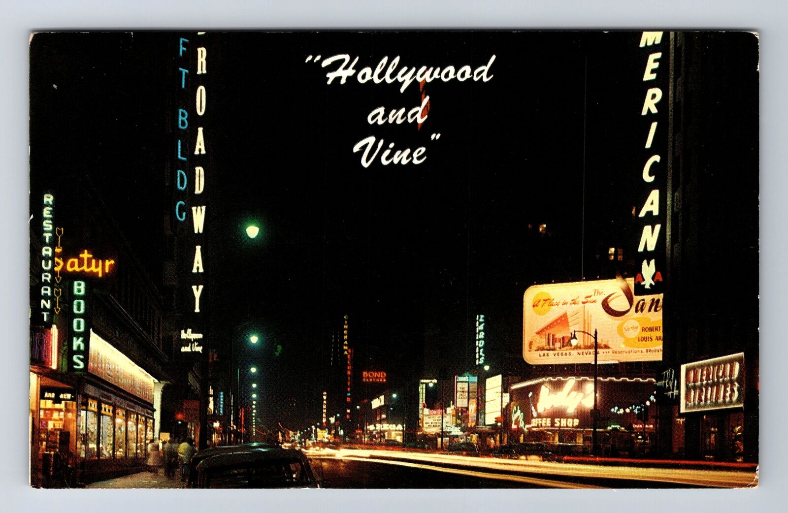 Hollywood CA-California, Hollywood Blvd. at Vine Street, Vintage c1960 Postcard