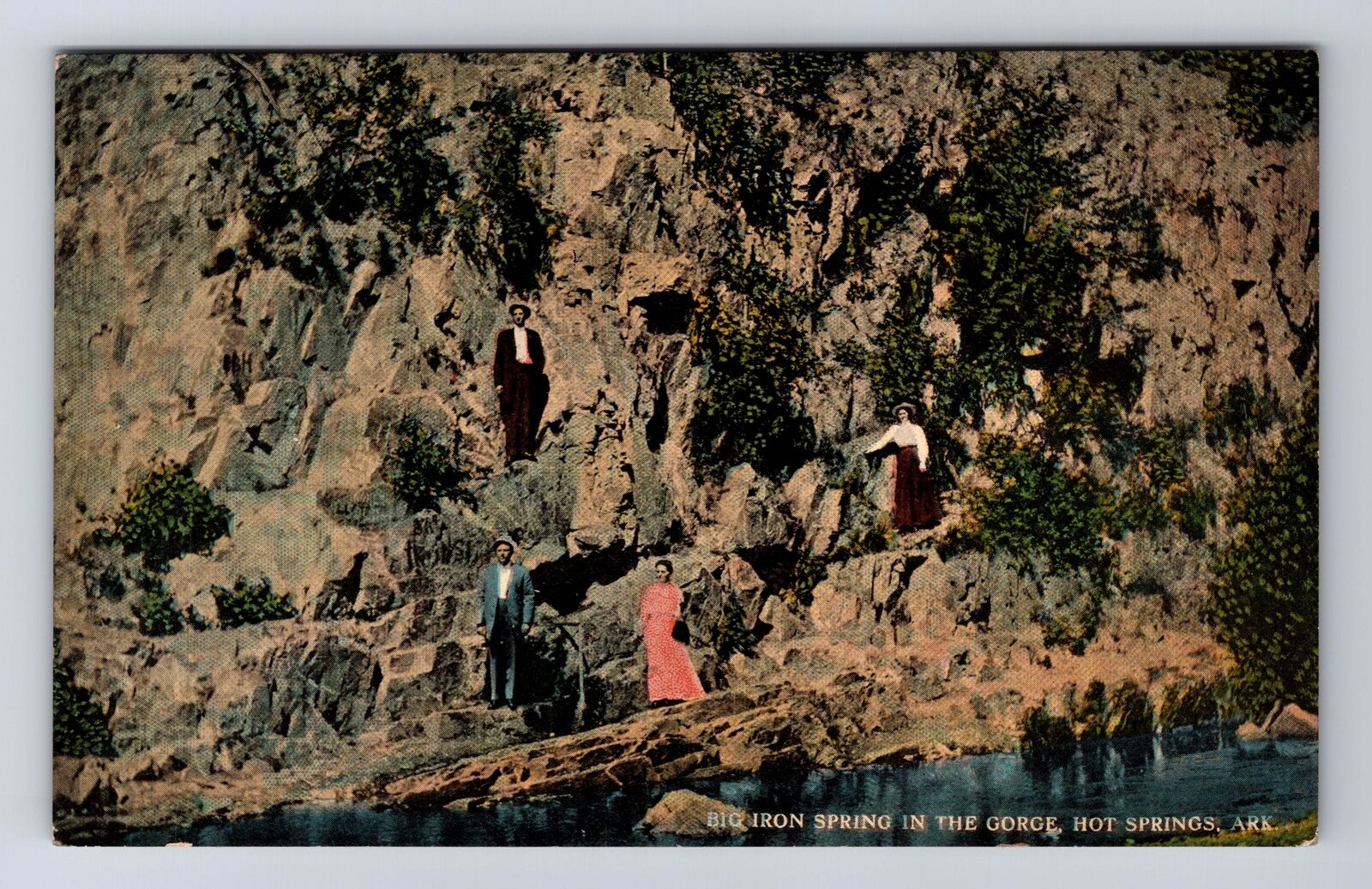 Hot Springs AR-Arkansas, Big Iron Spring In The Gorge, Antique, Vintage Postcard