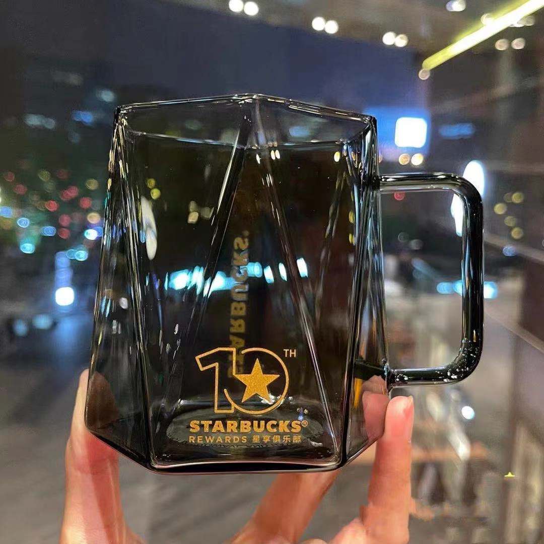 2023 Starbucks Pink Sakura 10th Anniversary Geometric Glass Coffee Mug Cup More