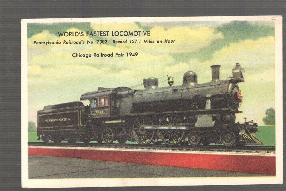 Railroad Postcard: World's Fastest Locomotive, Pennsylvania RR No. 7002