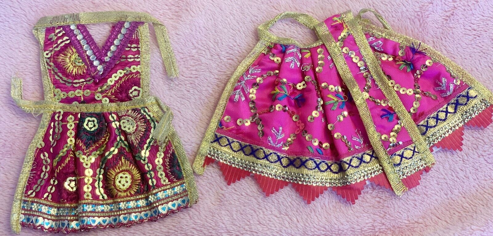 Set of 2 Embroidery Lehenga Chunri Set Devi MATA Rani Goddess Idol HotPink Sequi