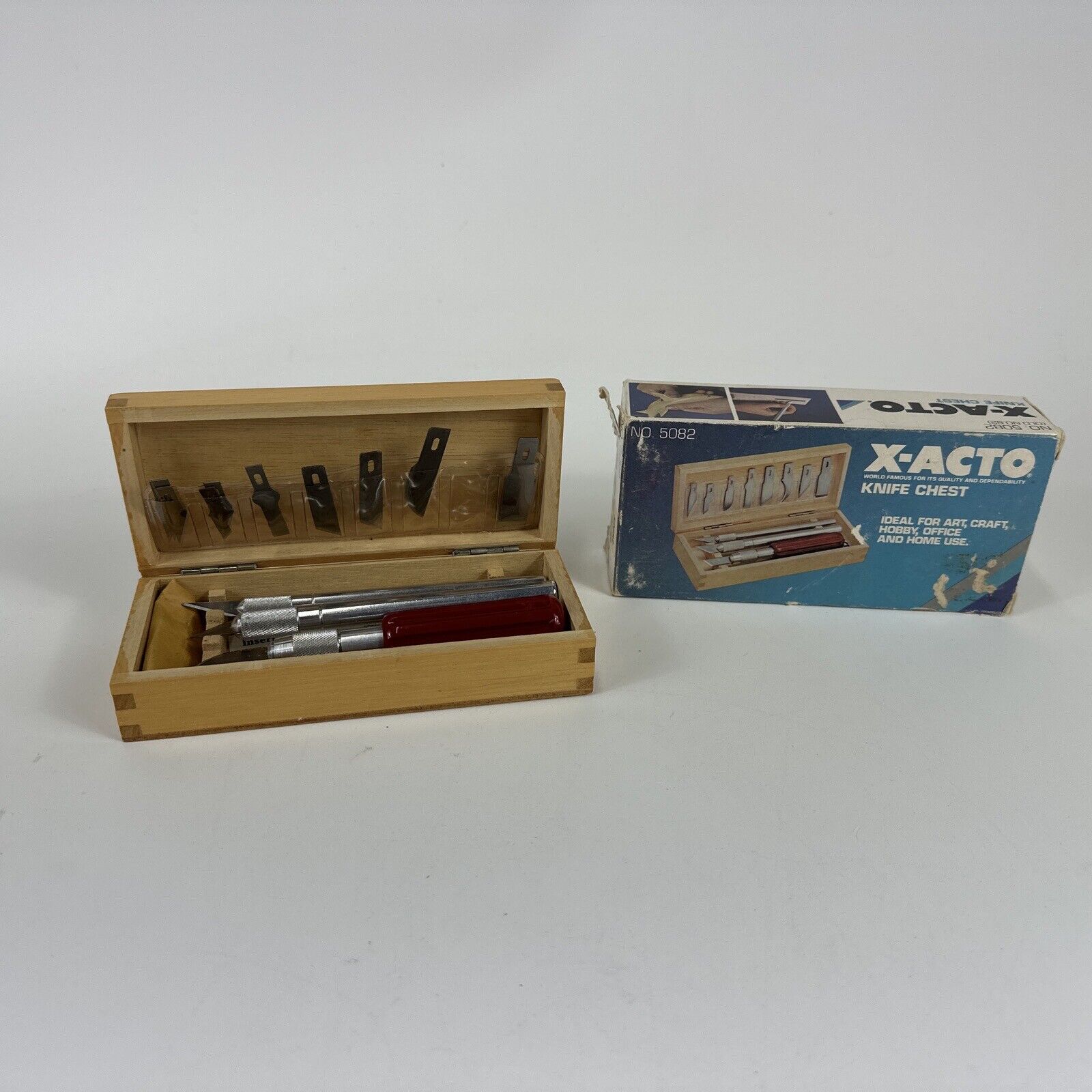 Vintage X-ACTO Hobby Chest Knife Tool Set In Wood Box Blades & Accessories 5082