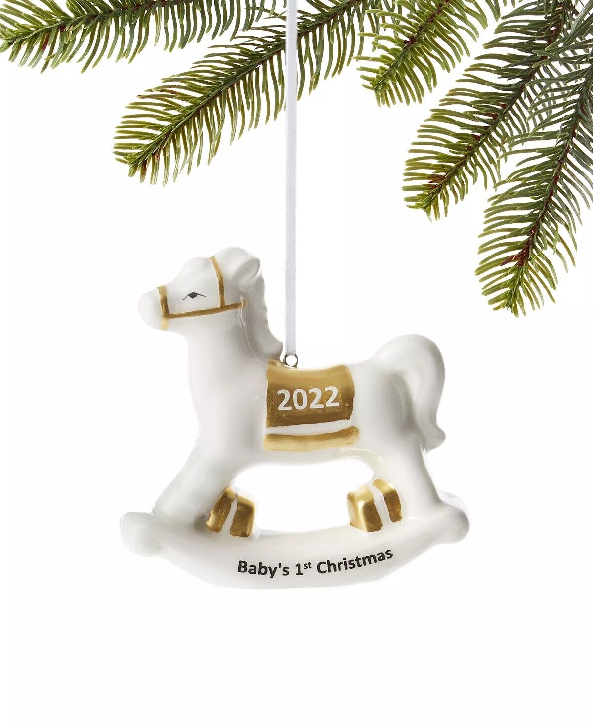Macy’s Holiday Lane 2022 Baby’s First Christmas Rocking Horse Ornament