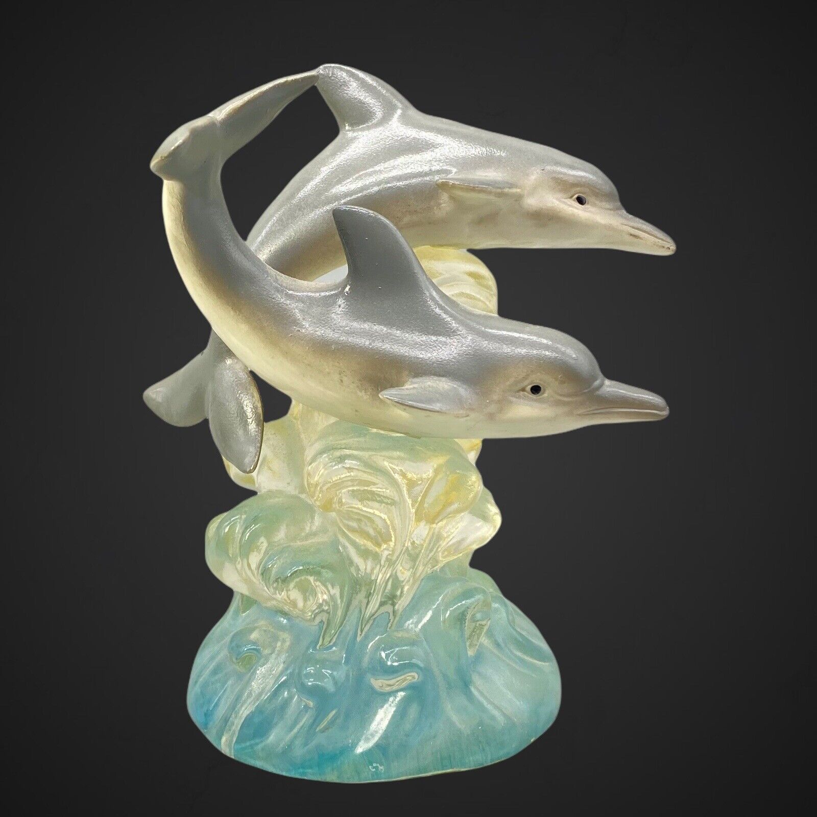 Vintage DOLPHIN SWIMMING HERCO Figure Statue Lucite Fish 5.5”Tall