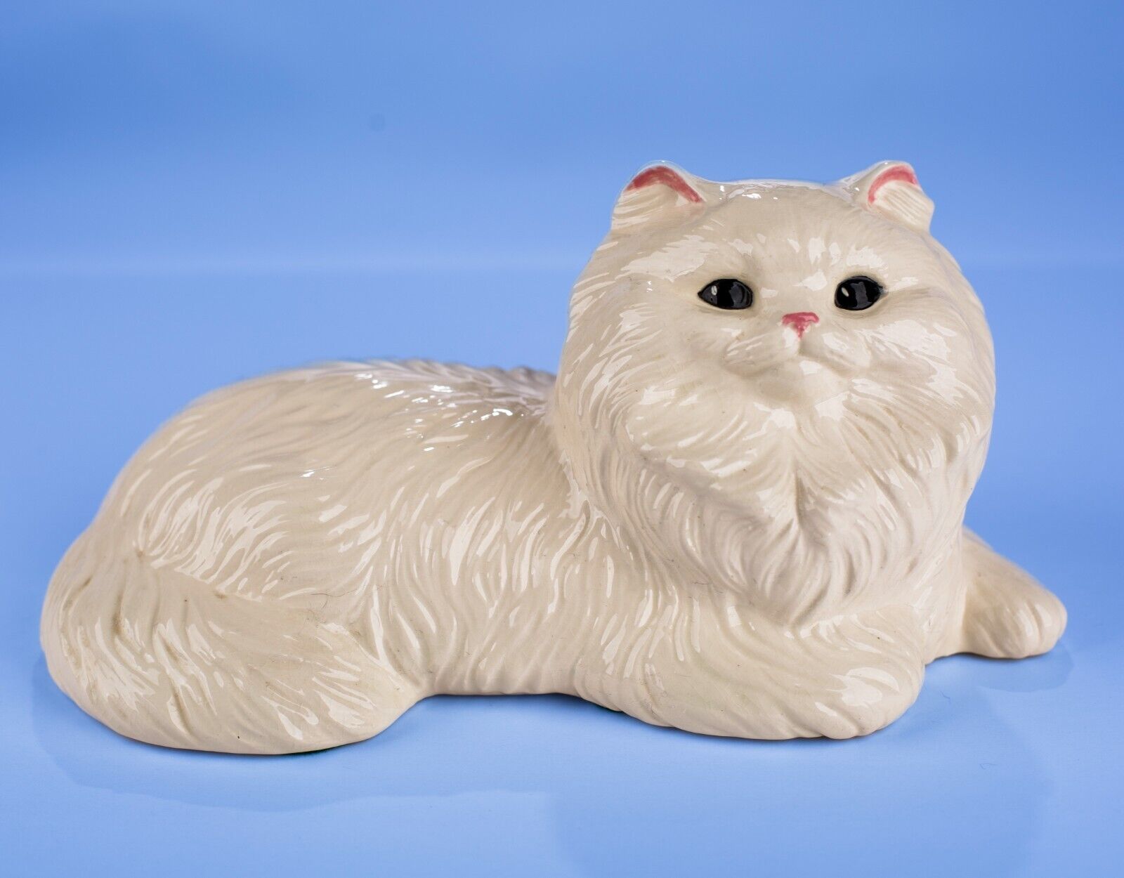 White Ceramic Persian Cat Figurine Long Haired 10\