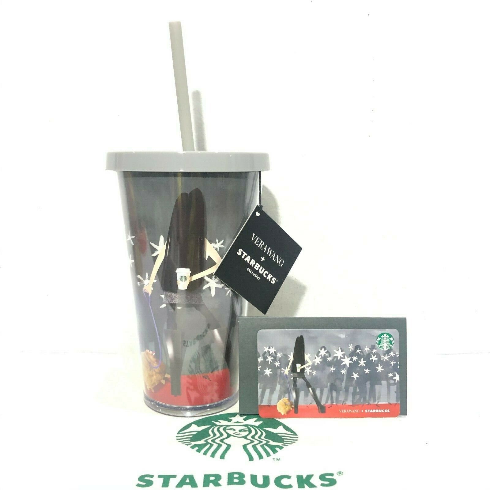 2Pcs.Starbucks+VERA WANG Card Tumbler Acrylic 16oz.Cold Cup Limited Edition 